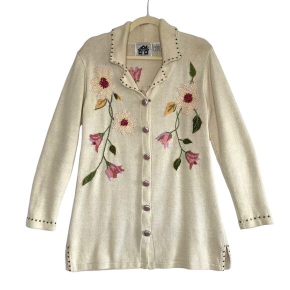 STORYBOOK KNITS VTG Embroidery Cardigan S Retro Western Beaded Oversize Boho Y2K - Picture 2 of 13